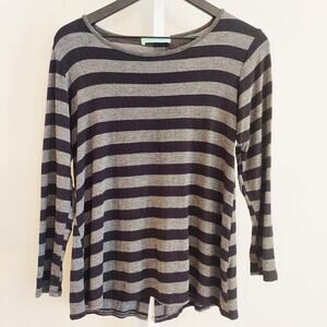 Striped Long Sleeve Shirt Large Elbow Patch Faux Button Back Whimsigoth Punk